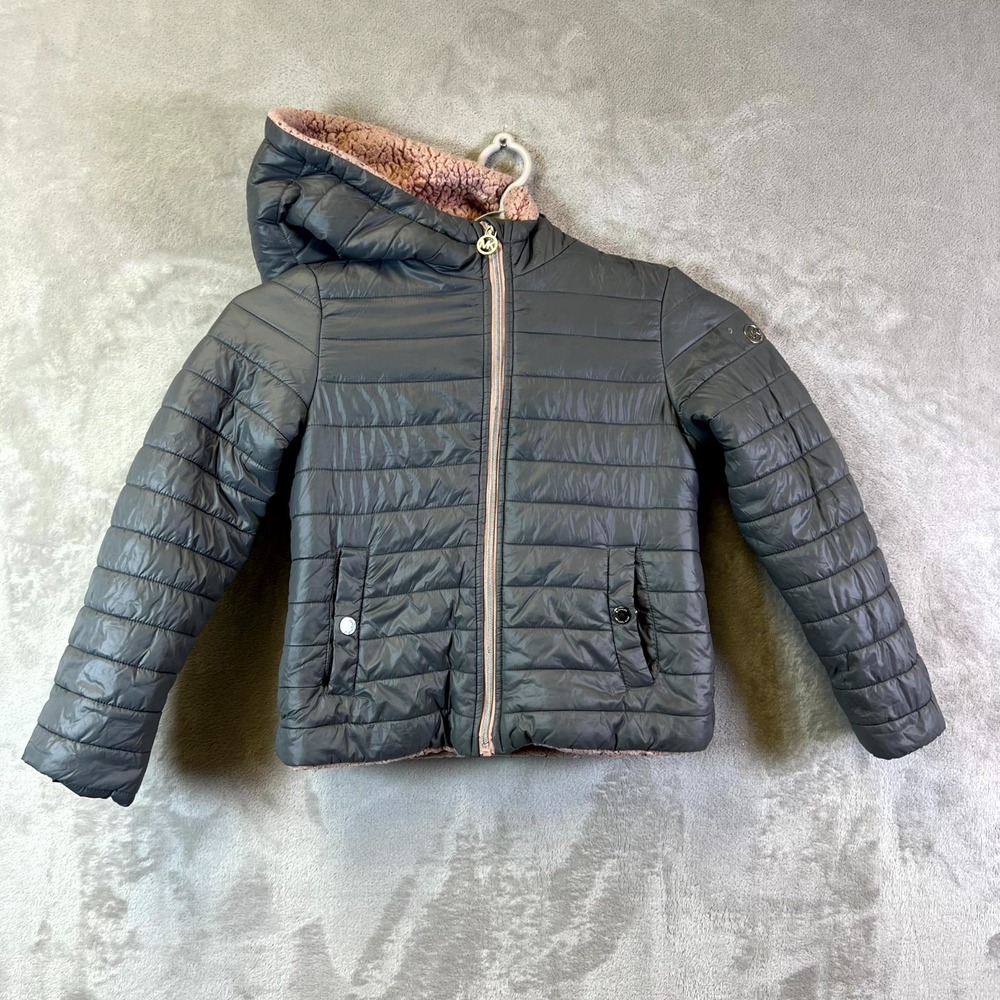 Michael Kors Puffer Jacket Girls 10-12 Black Sherpa Fleece Lined Zip-Up Hooded